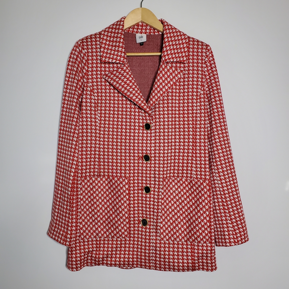 Cabi Houndstooth Jacket # 4249 Red soft white/Ivory long line business casual S